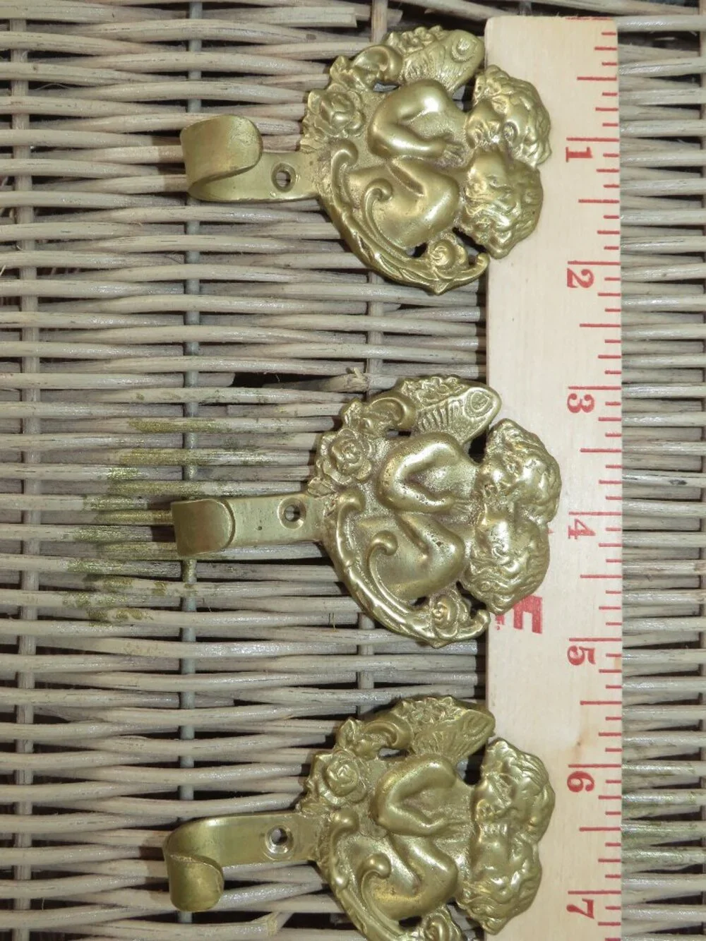 Vintage Brass Cherub Wall Hooks Set Gold 4 Inch Angel Hanger 3 Pack Decorative